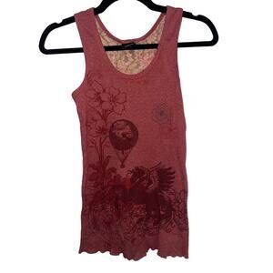 Klovis Boho Lace Back Red Peacock Tank Top Size L